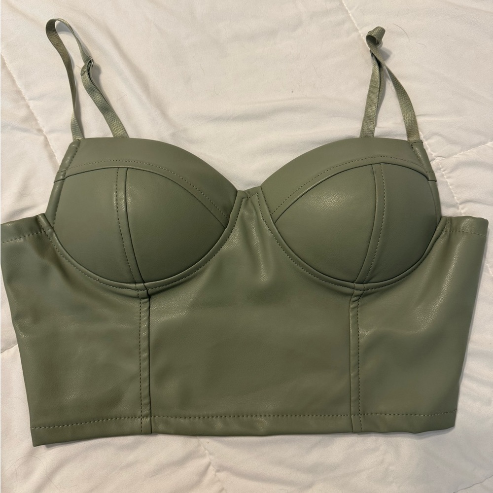 Green Pleather corset top